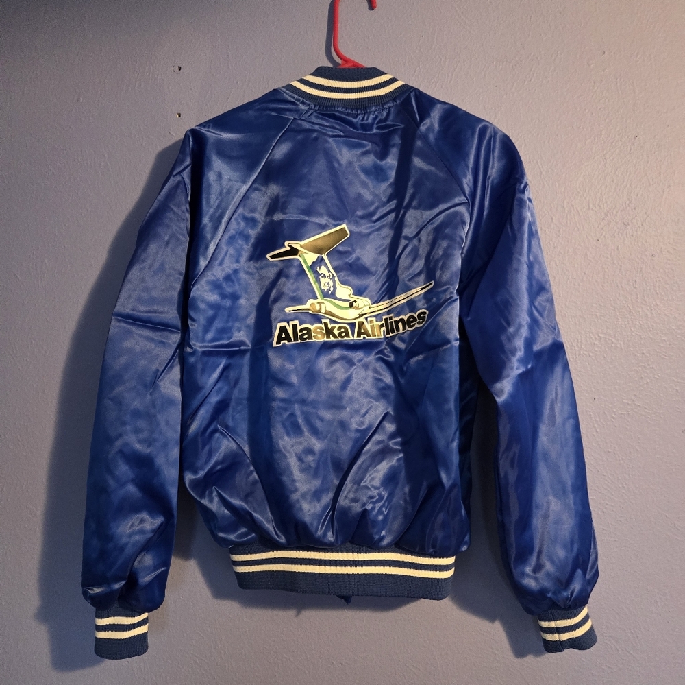 Vintage Alaska Airlines Satin Bomber Jacket Size Small